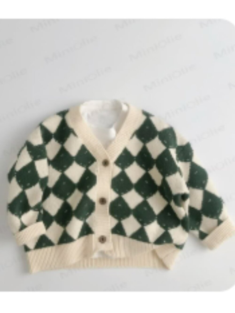 MiniOlie Toddler Knit Diamond Cardigan/Pants Cardigan / 2-3T Green/White